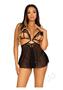 Leg Avenue Open Cup Eyelash Lace And Mesh Babydoll With Heart Ring Accent And Matching Panty - Large - Black