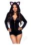 Leg Avenue Comfy Cat Ultra-soft Velvet Plush Zip Up Romper With Bell Zipper Pull, Ear Hood, And Kitty Tail - Small - Black